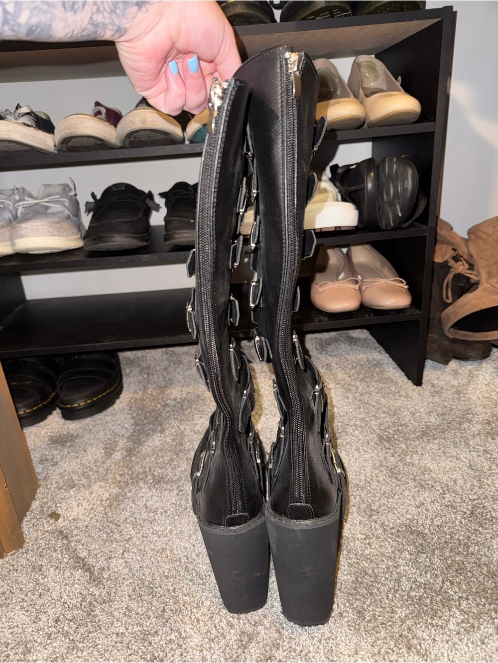 Gothic Black Knee-High Buckle Platform Boots - Women - Picture 6 of 9